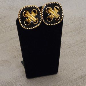 M JENT Black Enamel Clip-on Earrings